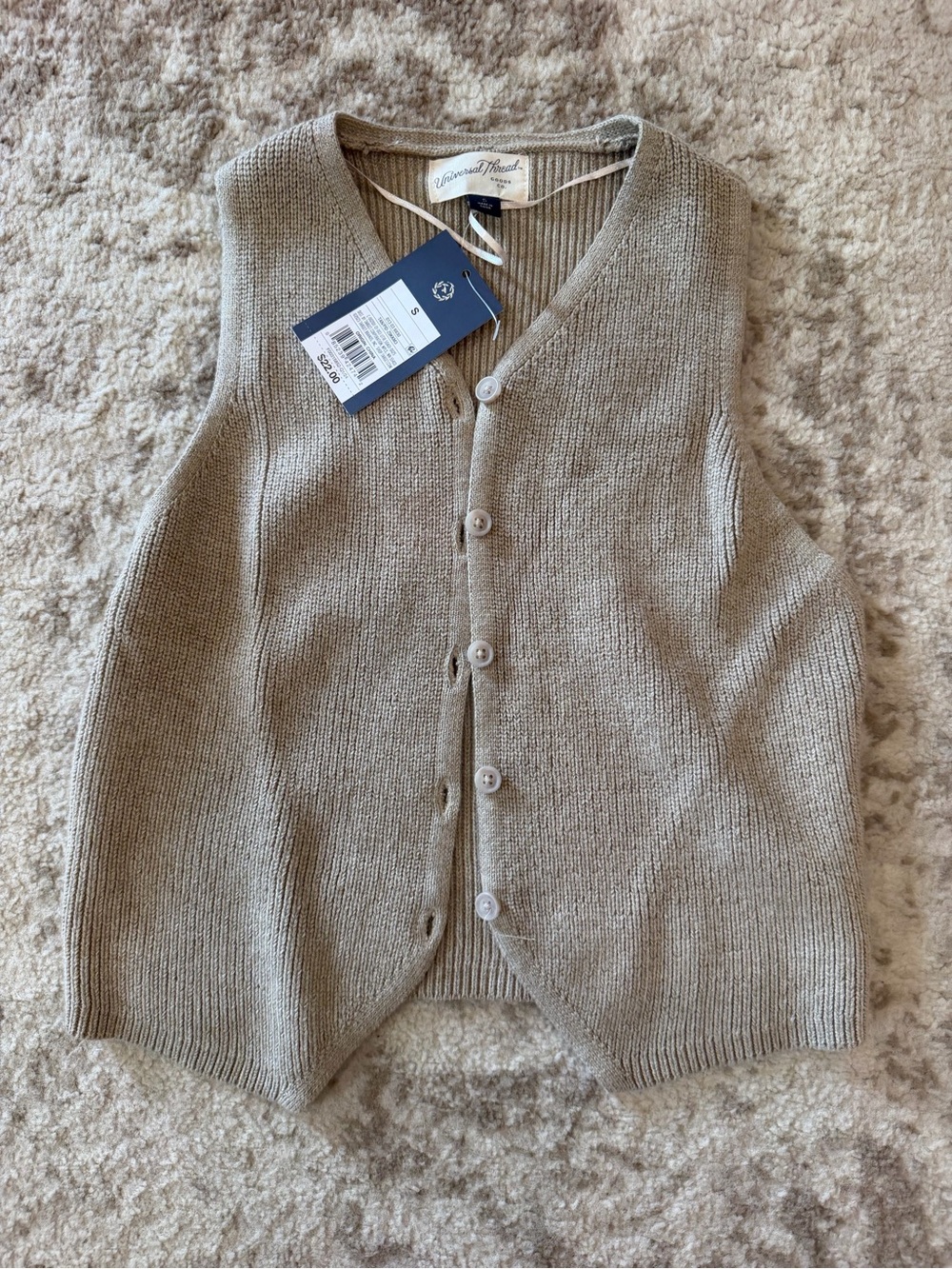 Universal Thread Taupe V‑Neck Button Front Knit Vest